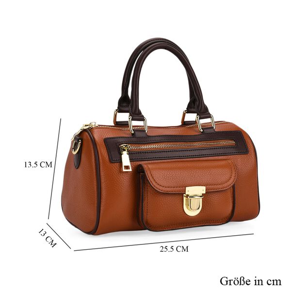 Crossbody Tasche aus 100% echtem Leder mit gemustertem Schulterriemen, 25,5x13x13,5cm, Braun image number 8