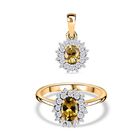 AA Natürlicher goldener Tansanit Schmuckset 925 Silber 750 Gelbgold Vermeil ca. 1,67 ct.