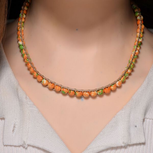 Flexible orange-grüne Regenblumen-Yuhua-Quarzit Halskette - 80 ct. image number 2