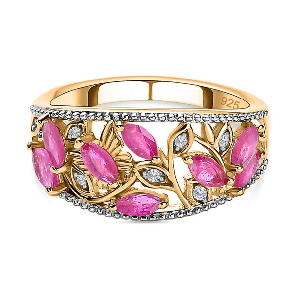 Afrikanischer Rubin, Wei&szlig;er Zirkon Ring, 925 Silber Gelbgold Vermeil, (Gr&ouml;&szlig;e 21.00) ca. 1.32 ct