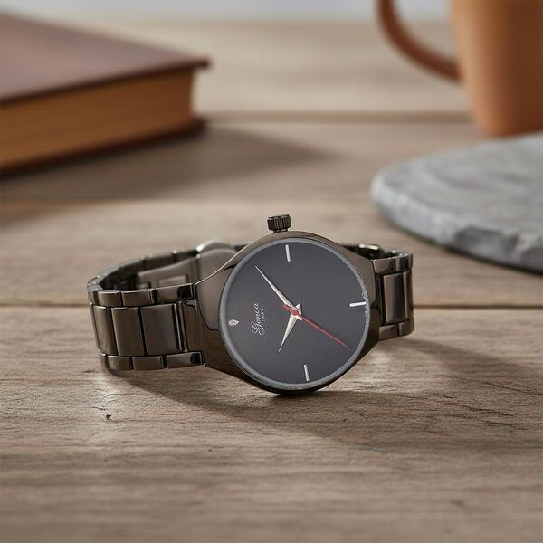 GENOA - Wei&szlig;er Diamant Uhr mit Japanisches Uhrwerk, 3 ATM Wasserdicht, 316L Edelstahl, Schwarz image number 1