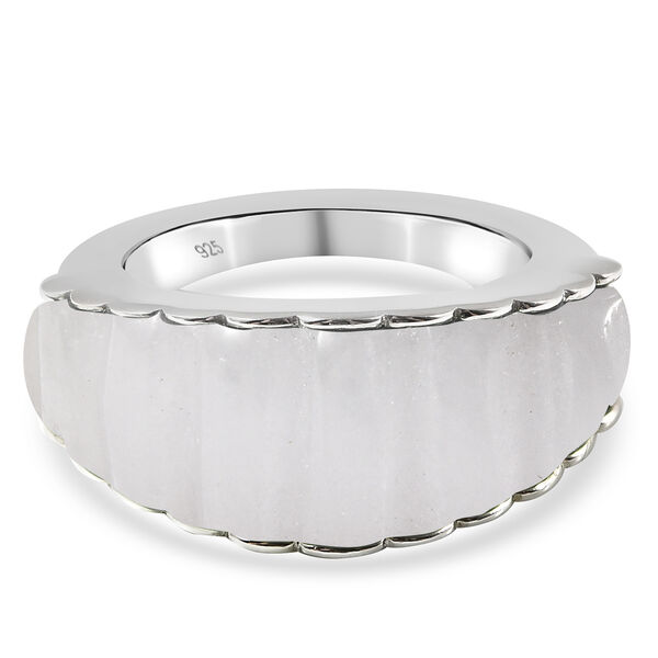Wei&szlig;e Jade Ring 925 Silber Rhodium-&Uuml;berzug