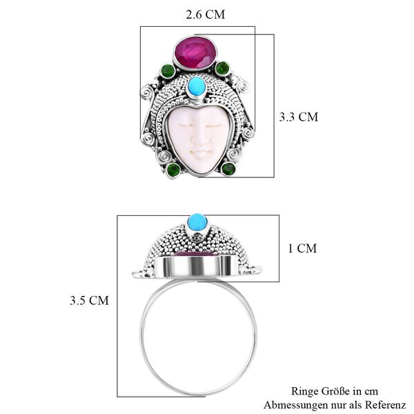 Sajen Silver- Ochse Knochen, afrikanischer Rubin, Sleeping Beauty T&uuml;rkis und Chromdiopsid-Ring- 3,82 ct. image number 7