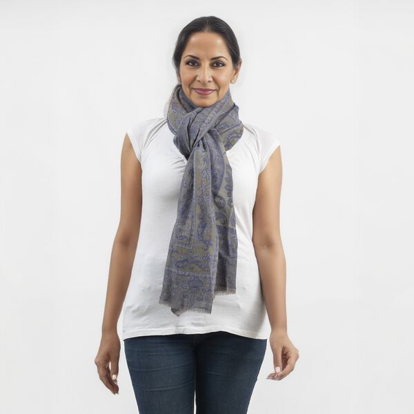Premium Kollektion - gewebter Schulterschal, Natur Seide und Wolle, Jamawar Design, 70x200 cm, Lavendel