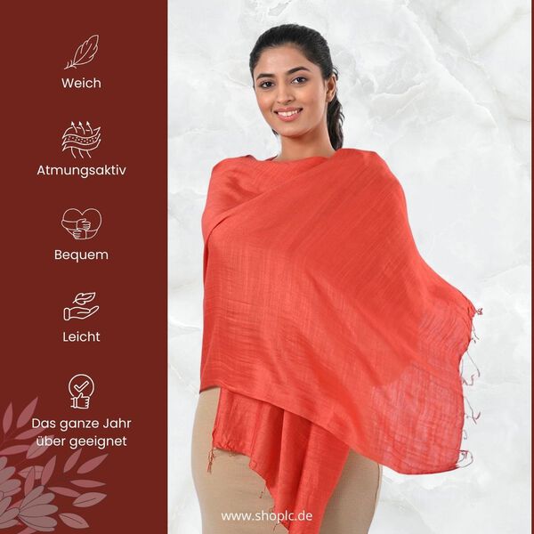 Modischer Schal aus 40% Seide und 60% Leinen, 70x200 cm, Kupfer image number 4