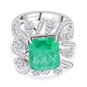 Chairman's Vault Collection - zertifiziert und geprüft RHAPSODY AAAA Äthiopischer Smaragd und VS Diamant Ring in 950 Platin - 9,30 ct.