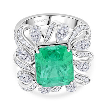 CHAIRMAN VAULT COLLECTION - AAAA &Auml;thiopischer Smaragd, Wei&szlig;er Diamant Ring, zertifiziert und gepr&uuml;ft, 950 Platin (Gr&ouml;&szlig;e 17.00) ca. 9.30 ct