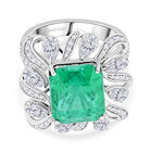 CHAIRMAN VAULT COLLECTION - AAAA Äthiopischer Smaragd, Weißer Diamant Ring, zertifiziert und geprüft, 950 Platin (Größe 17.00) ca. 9.30 ct