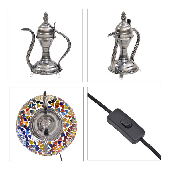 Handgefertigte, orientalische Mosaikglas Tischlampe in Weinkrugform, Gr&ouml;&szlig;e 18x18x34 cm, Kreise blau image number 6