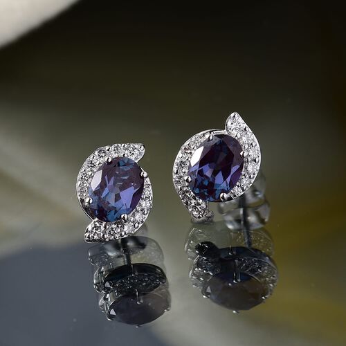 AAA Lab Created Alexandrit, Lab Grown Diamant Ohrringe 417 Gold ca. 3,94 ct. image number 1