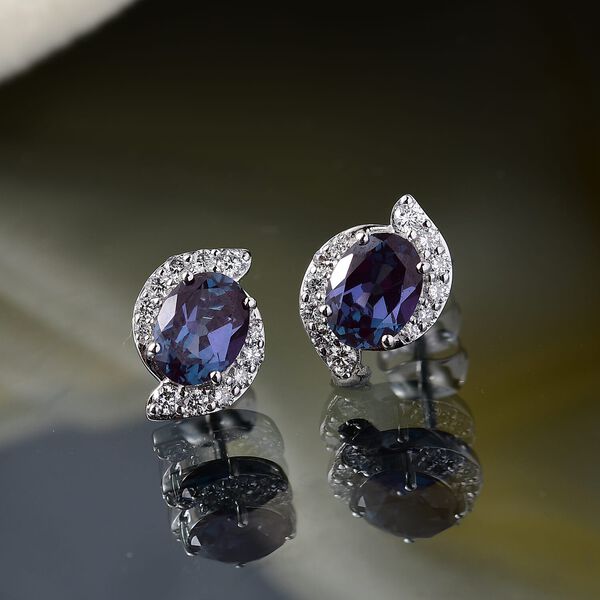 AAA Lab Created Alexandrit, Lab Grown Diamant Ohrringe 417 Gold ca. 3,94 ct. image number 1