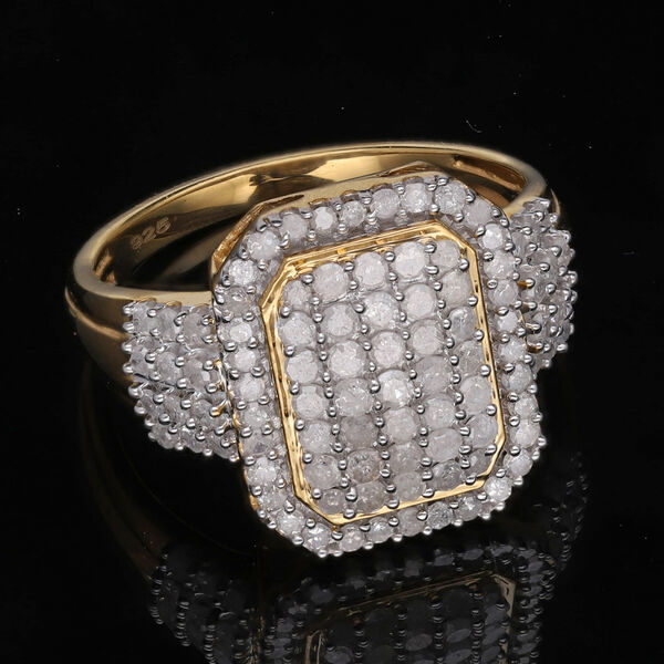 Weißer Diamant Ring, 925 Silber Gelbgold Vermeil, (Größe 18.00) ca. 1.00 ct image number 1