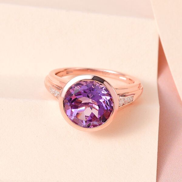 Rose de France Amethyst, wei&szlig;er Zirkon Ring, 925 Silber ros&eacute;vergoldet (Gr&ouml;&szlig;e 17.00) ca. 4.99 ct image number 2