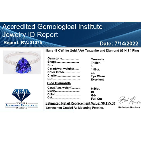 ILIANA zertifiziert und geprüft AAA Tansanit und GH-SI Diamant Ring in 750 Weißgold - 2 ct. image number 6
