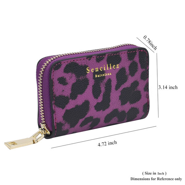 SENCILLEZ Geldbörse aus 100% echtem Leder und RFID Schutz, Leopardenmuster, Größe 12x2x8 cm, Schwarz und Lila image number 6