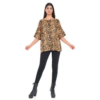 TAMSY - bedrucktes Top mit Leopardenmuster, Gr&ouml;&szlig;e 38, Senfgelb und Schwarz