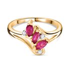 Afrikanischer Rubin (Fissure gefüllt), Weißer Zirkon Ring, 925 Silber Gelbgold Vermeil, (Größe 21.00) ca. 0.66 ct