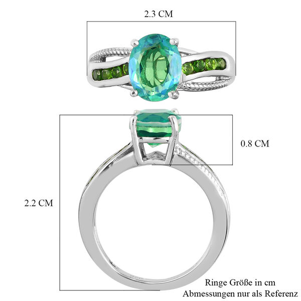 Pfau Triplett Quarz und Natürlicher Chromdiopsid Ring 925 Silber platiniert  ca. 2,41 ct image number 7