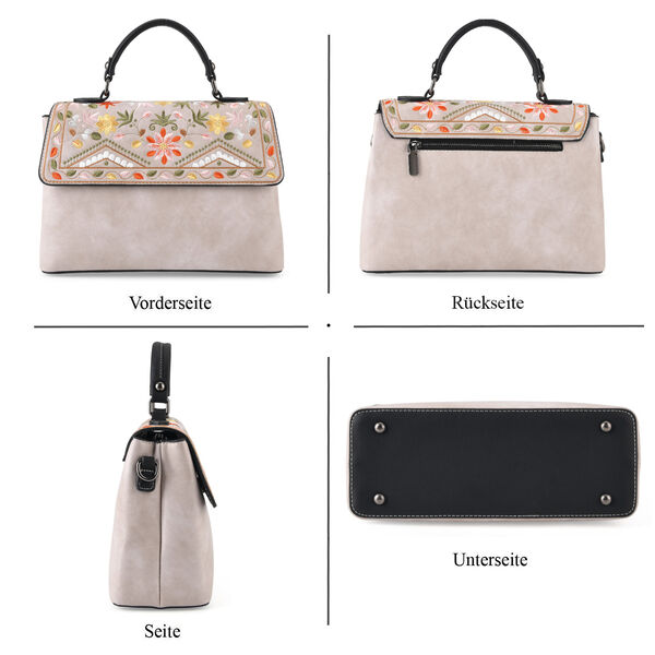 Florale Kunstprint Crossbody-Tasche mit gemustertem Schulterriemen, 29 x 11 x 21 cm, Offwhite image number 4