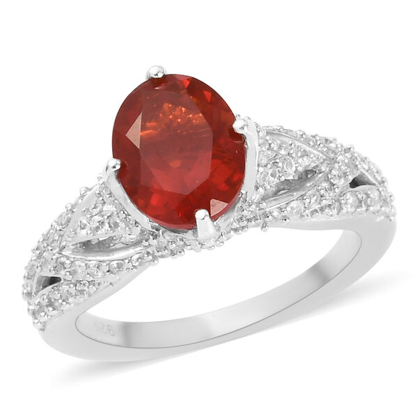 Mexikanischer Feuer opal und Zirkon Ring 925 Silber platiniert  ca. 2,30 ct image number 5