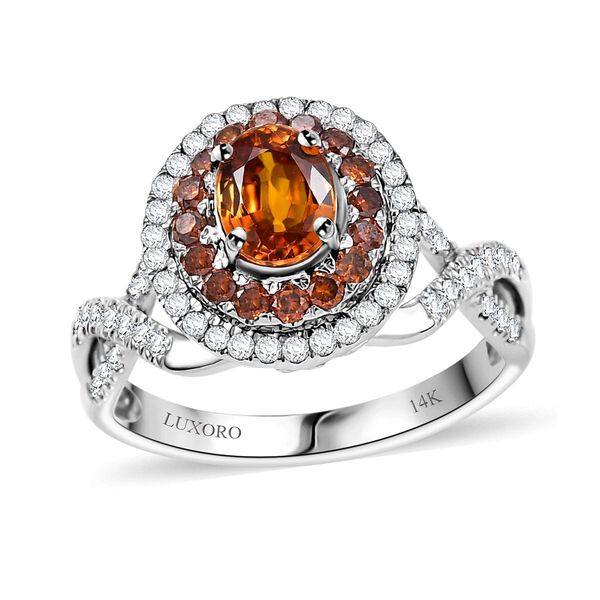LUXORO zertifiziert und gepr&uuml;ft AAA Orange Saphir, roter und wei&szlig;er Diamant Ring 585 Wei&szlig;gold - 2,13 ct.