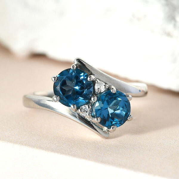 London Blautopas und Zirkon Ring 925 Silber Platin-&Uuml;berzug image number 2
