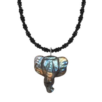 Labradorit und schwarze Spinell-Elefant-Halskette, 50 cm - 115 ct.