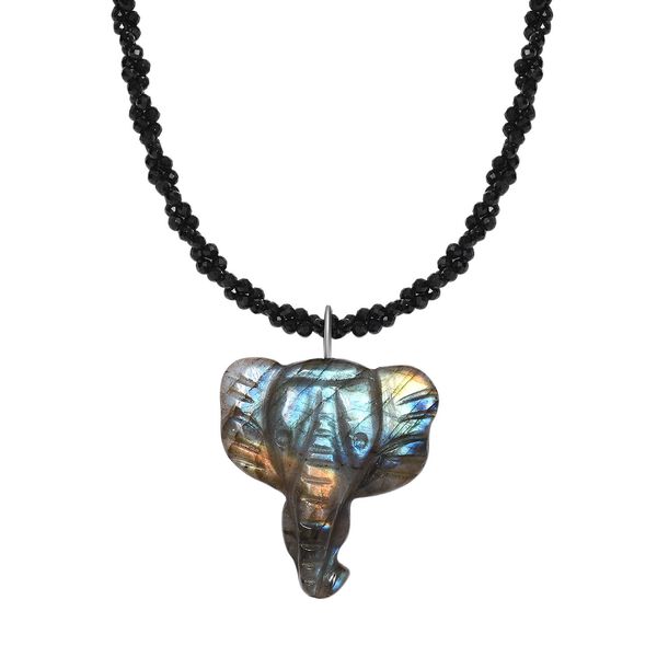Labradorit und schwarze Spinell-Elefant-Halskette, 50 cm - 115 ct.