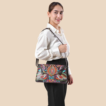 SUKRITI handbemalte Echtleder Tasche mit Pr&auml;gung 32 x 6 x 19 cm, Maroon