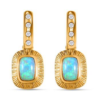 AA Nat&uuml;rlicher, &auml;thiopischer Welo Opal, Wei&szlig;er Zirkon Ohrringe 925 Silber Gelbgold Vermeil ca. 0,92 ct.