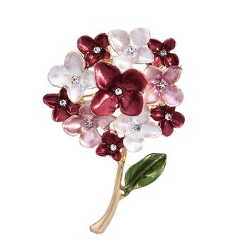 Emaillierte und wei&szlig;e Kristall-Brosche, Floral