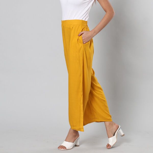 Einfarbige Palazzo Hose, Größe L/XL, Gelb image number 4