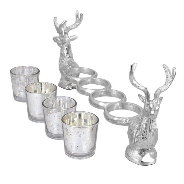 Rentier Kerzenhalter Adventskranz mit 4 Teelichtgl&auml;sern, 42x7,5x15 cm
