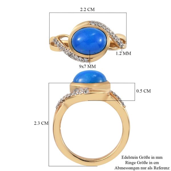 Miami Blau Welo Opal und Zirkon Ring 925 Silber 585 Gelb Vergoldet image number 7
