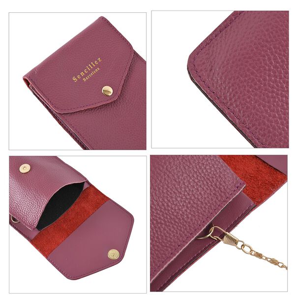 Sencillez - Crossbody Handytasche aus 100% echtem Leder mit Sichtfenster, 12x1x18cm, Lila image number 5