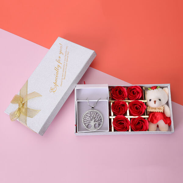 Wei&szlig;er Kristall Lebensbaum Anh&auml;nger mit Kette ca. 50 cm in Silber tone image number 3