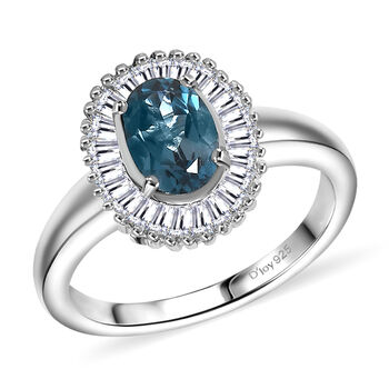 D'Joy London Blau Topas, Moissanit Ring 925 Silber rhodiniert (Gr&ouml;&szlig;e 18.00) ca. 1.42 ct