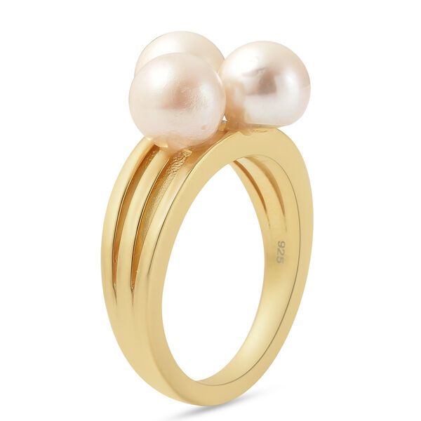 Japanische Akoya Perle Ring 925 Silber Gelbgold Vergoldet image number 4