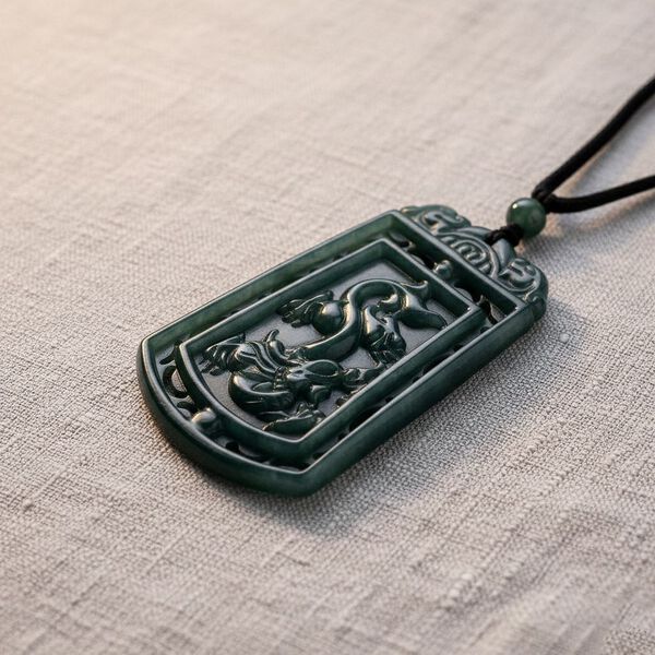 Nat&uuml;rlicher Olmek Jadeit Verlangte Drachen und Ph&ouml;nixe Halskette Flexibles (ca. 71 cm) ca. 125.00 ct image number 2