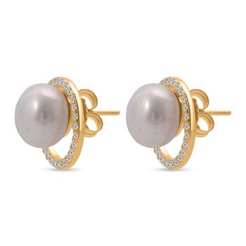 S&uuml;&szlig;wasser Perle (11 mm), Wei&szlig;er Zirkonia Ohrringe 925 Silber vergoldet