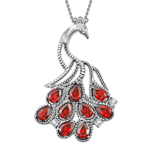 Roter Granat, weißer Zirkon Anhänger mit Kette, Edelstahl, ca. 4.31 ct image number 0