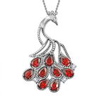 Roter Granat, weißer Zirkon Anhänger mit Kette, Edelstahl, ca. 4.31 ct