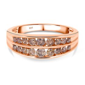 Natürlicher Champagner Diamant Ring, 925 Silber Roségold Vermeil (Größe 19.00) ca. 1.00 ct