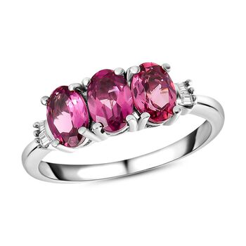 Lotus Granat und wei&szlig;er Diamant-Ring, 925 Silber platiniert  ca. 1,74 ct