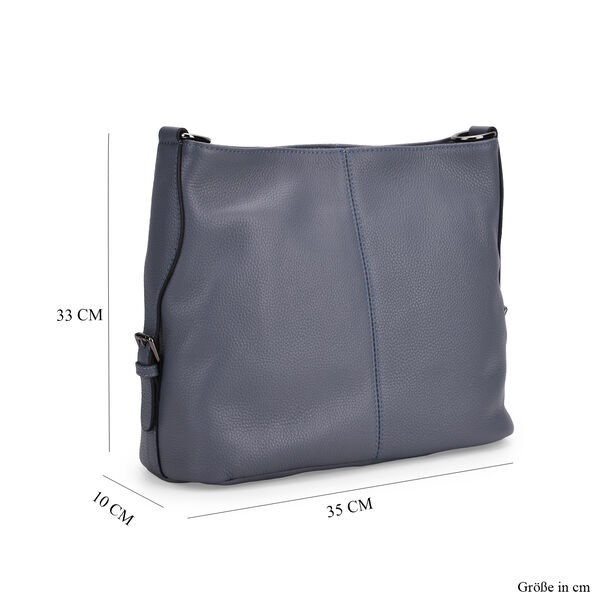 Echtleder-Crossbody-Tasche aus gepr&auml;gtem Leder, verstellbarer Schulterriemen (ca. 120 cm), 32x12x25 cm, Blau image number 6