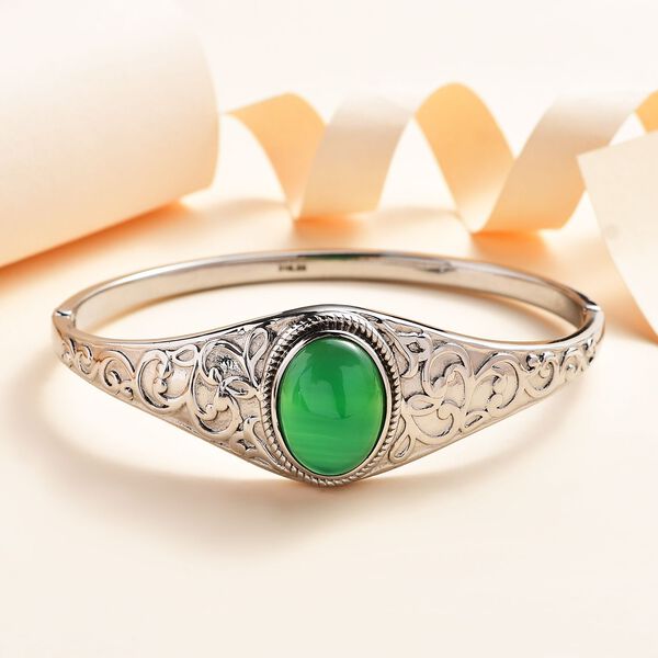 Gr&uuml;ner Onyx Armreif, ca. 19 cm Edelstahl, ca. 12.12 ct image number 2