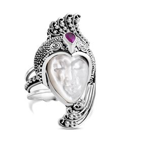 Royal Bali - Perlmutt, Perlmutt, Ilakaka Rosa Saphir (Fissure gefüllt) Ring 925 Silber (Größe 17.00) 7.03 ct