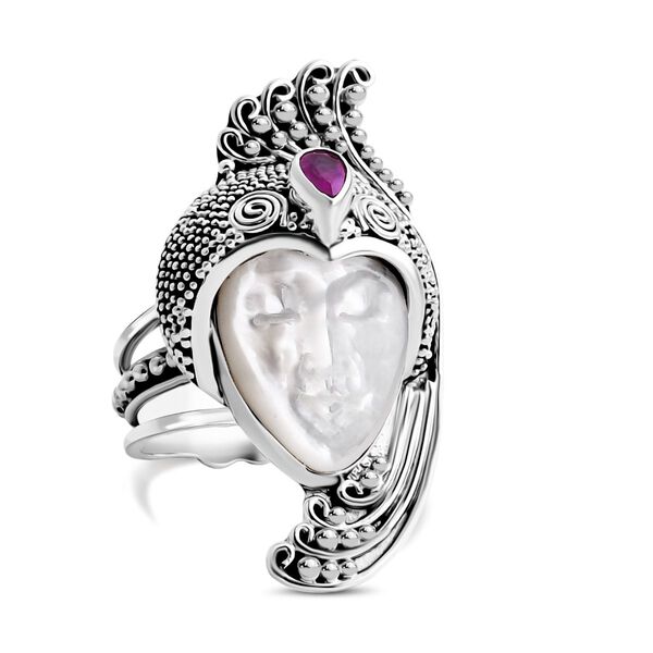 Royal Bali - Perlmutt, Ilakaka Rosa Saphir (Fissure gefüllt) Ring 925 Silber (Größe 17.00) image number 0