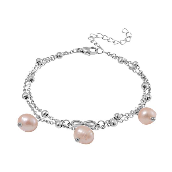 Pfirsich-S&uuml;&szlig;wasser Perlen Armband, ca. 19 cm + 5 cm Extender, Reiner Edelstahl image number 2