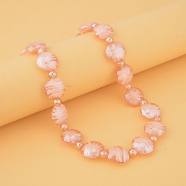 Rosa Glas-Perlen 53,25cm Halskette und flexibles Armband im Murano-Stil image number 2